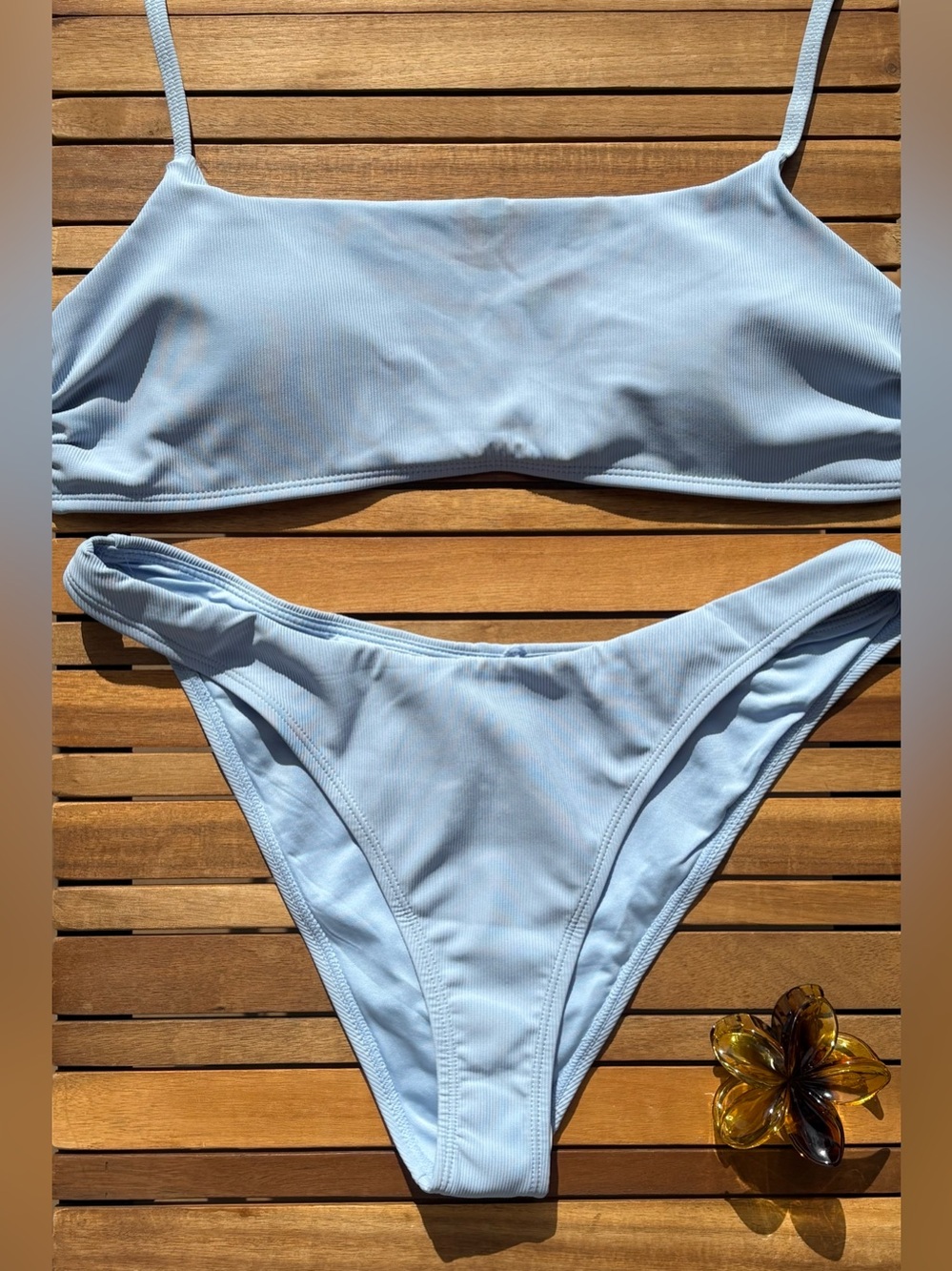 LARGE NWT Light Blue Scoop Bikini 3 Piece Skirt Swim set Wilo the Label - Picture 4 of 8